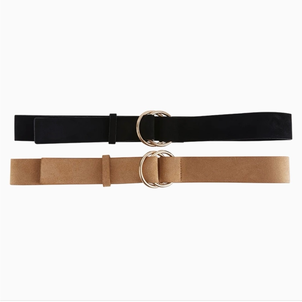 Summer & Rose ‘Aster’ Elegant Black and Tan Belt Set with Gold Buckles. Size M.